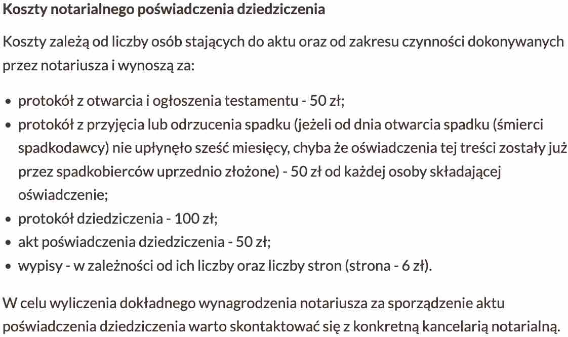 Koszty notarialnego poświadczenia dziedziczenia